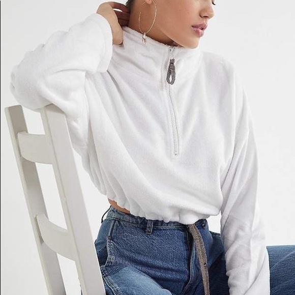 Urban Outfitters Sweaters - UO white fleece drawstring quarter zip sweater